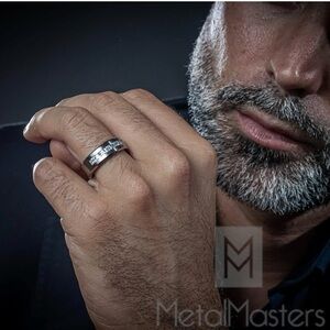 Metal Master’s Titanium Men's Ring with 9 Princess Cut Cubic Zirconia